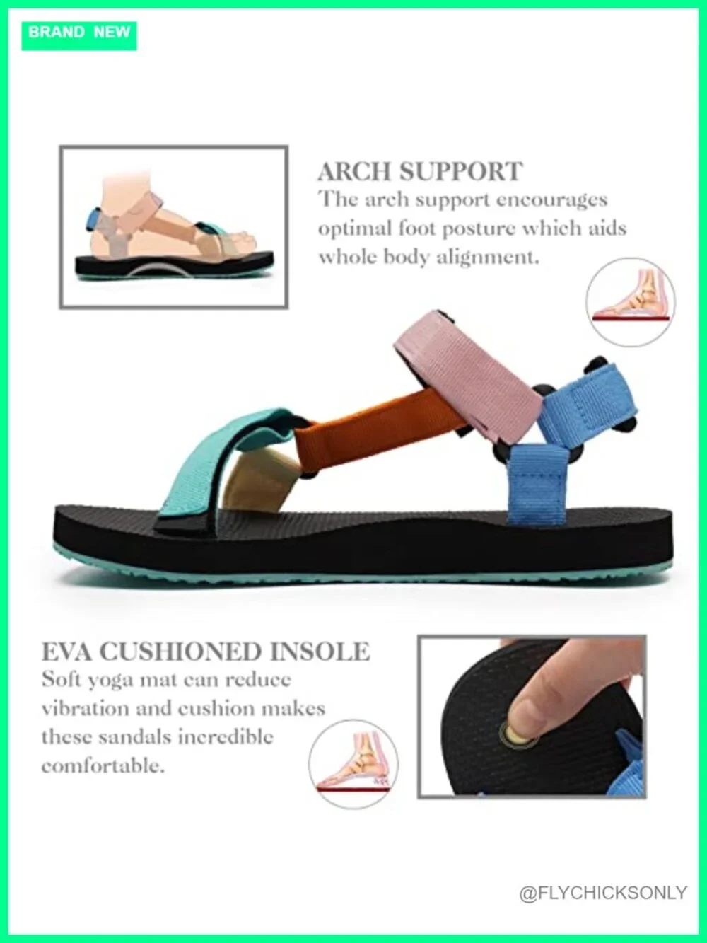Women's Sport Sandals with Arch Support - Webbing Outdoor Beach Water Sandals